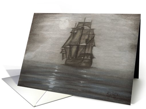 Full moon and Ship, Seascape, note card (826889)