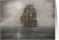 Full moon and Ship, Seascape, note card