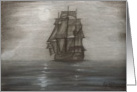 Full moon and Ship, Seascape, note card
