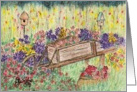 Wheelbarrow of Flowers, Birdhouses, Note card