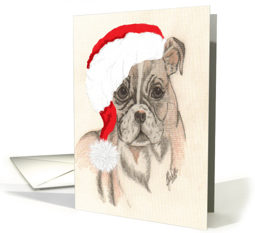 Bulldog with Santa Hat card (970551)