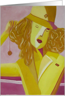 Woman in yellow hat, illustration card