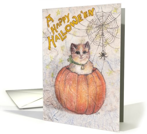 A Happy Hallowe'en, Kitten in Pumpkin card (618780)
