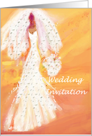 sunset wedding,wedding invitation bride in white on orange card