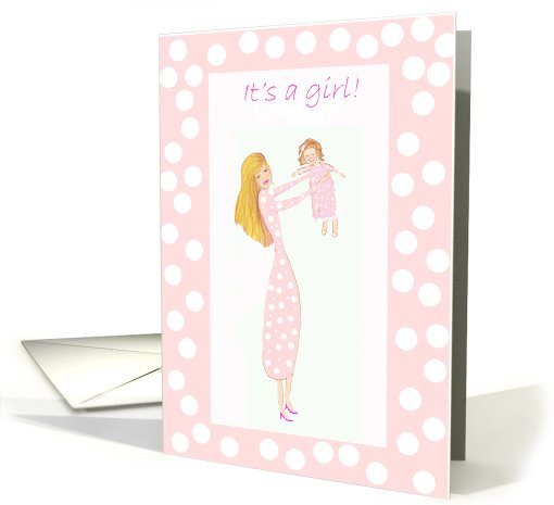 New baby adoption announcement, mum holding up baby girl card (639477)