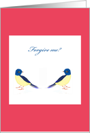 two birds looking back to each other forgive me card