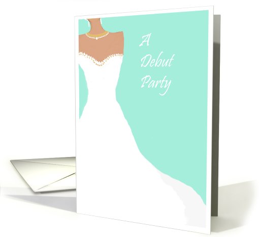 Debut party Invitation, white dress on aqua card (659602)
