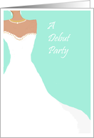 Debut party Invitation, white dress on aqua card