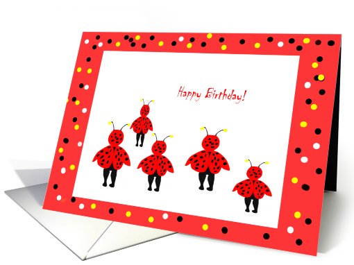Happy Birthday, ladybugs red black yellow card (667361)