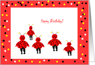 Happy Birthday, ladybugs red black yellow card