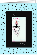 Birthday, Fashionable lady on blue & blaxk dots card