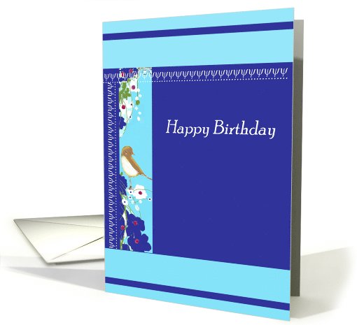 french blue and turquoise happy birthday bird flowers card (678415)
