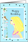 bird and girl, birthday wispers card