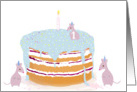 1st birthday grey mice blue cake card