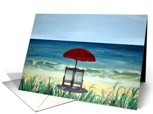 Beach Chairs with Red Umbrella card (597137)