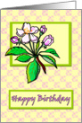 Apple Blossom Birthday on Pink and Yellow Checkerboard Pattern card