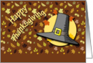 Happy Thanksgiving Pilgrim Hat and fall leaves card