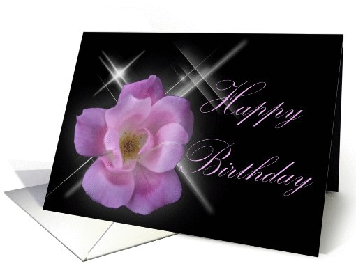 Pink Flower on Black ~ Happy Birthday card (653583)