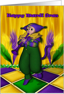 Happy Mardi Gras Dancing Scampixie playing shawm card