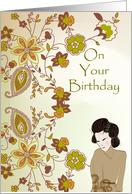 Birthday Asian Woman with Paisley Floral Design card