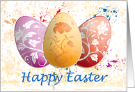 Three Eggs with Grunge Background Happy Easter card