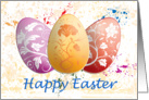 Three Eggs with Grunge Background Happy Easter card