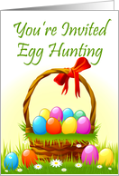 Egg Hunting Invitation Easter Basket full of colored eggs card