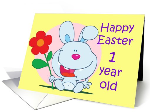 Happy Easter One Year Old Baby Bunny with flower card (769154)