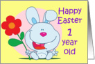 Happy Easter One Year Old Baby Bunny with flower card