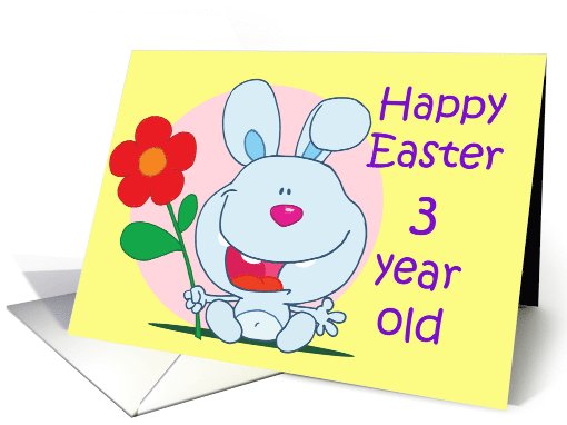Happy Easter Three Year Old Baby Bunny with flower card (769158)