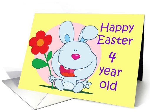 Happy Easter Four Year Old Baby Bunny with flower card (769159)