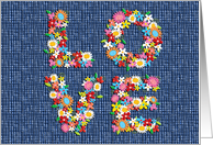 Love in Flowers Square on Denim-look background card