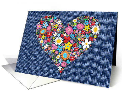 Heart in Flowers Square on Denim-look background card (771491)