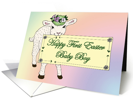 Baby Boy's First Easter Lamb holding sign card (775635)