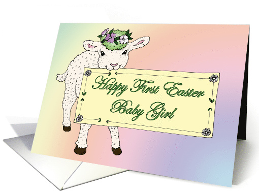Baby Girl's First Easter Lamb holding sign card (775639)