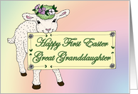 Great Granddaughter’s First Easter Lamb holding sign card