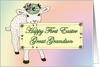 Great Grandson’s First Easter Lamb holding sign card