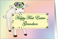 Grandson’s First Easter Lamb holding sign card