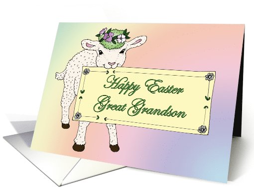 Great Grandson's Happy Easter Lamb holding sign card (775647)