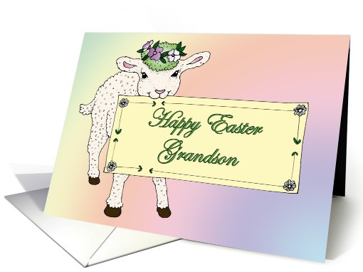 Grandson's Happy Easter Lamb holding sign card (775650)