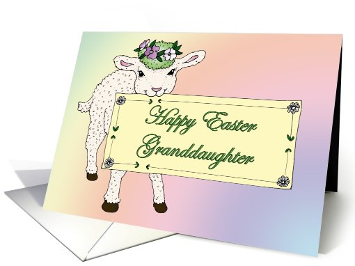 Granddaughter's Happy Easter Lamb holding sign card (775652)