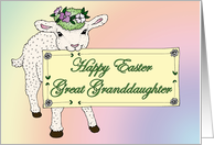 Great Granddaughter’s Happy Easter Lamb holding sign card