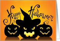 Three Scary Jack o’ Lanterns Happy Halloween card