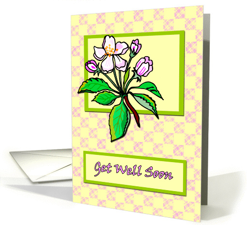 Apple Blossom Get Well on Pink and Yellow Checkerboard Pattern card