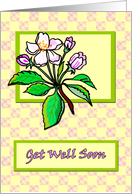 Apple Blossom Get Well on Pink and Yellow Checkerboard Pattern card