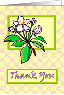 Apple Blossom Thank You on Pink and Yellow Checkerboard Pattern card