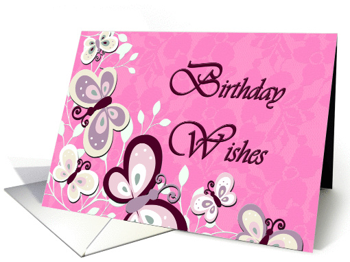 Pink Butterfly Birthday Wishes card (934831)