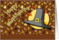 Happy Thanksgiving Pilgrim Hat and fall leaves card
