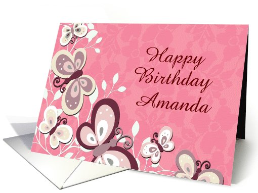 Pink Butterfly and Lace Personalized Birthday card (934833)