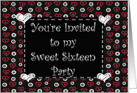 My Sweet Sixteen Party, cute invitation with hearts card